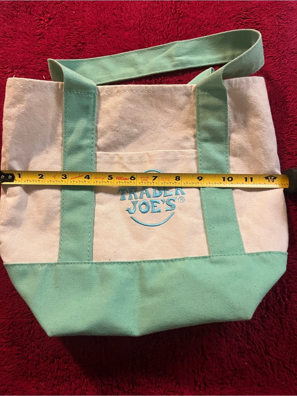Trader Joe’s Mini Canvas Tote/Lunch Bag Pastel Mint Green Natural Reusable 13” - Picture 9 of 10